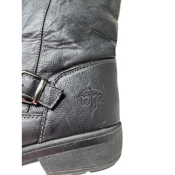 totes Size 9 Black Ashton Faux Fur Pull on Buckled Knee High Boots Fall Winter - Picture 7 of 12